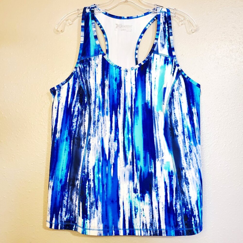 Xersion Racerback V Neck Tank Top Activewear Blue Workout Top Women's Large